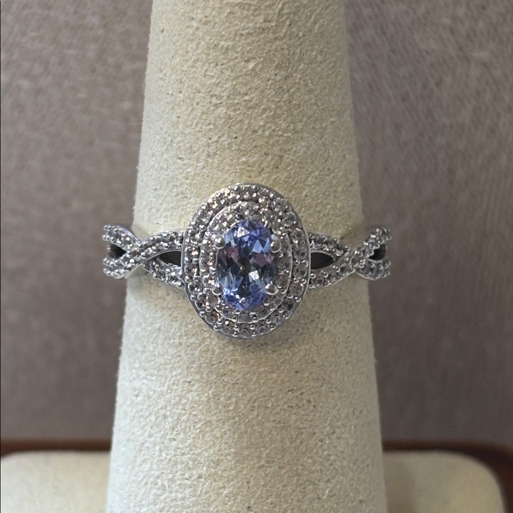 Peacock Tanzanite Ring White Zircon Rhodium over 925 Sterling Silver 1.10ctw